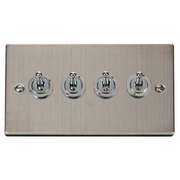 Click VPSS424 Deco Stainless Steel 4 Gang 10AX 2 Way Dolly Toggle Switch