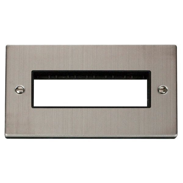 Click VPSS426BK MiniGrid Stainless Steel 2 Gang 6 In-Line Aperture Deco Unfurnished Front Plate - Black Insert