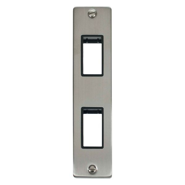 Click VPSS472BK MiniGrid Stainless Steel 2 Gang 2 Aperture Deco Unfurnished Architrave Plate - Black Insert