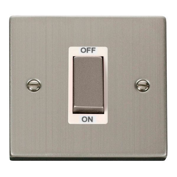 Click VPSS500WH Deco Stainless Steel Ingot 1 Gang 45A 2 Pole Switch - White Insert
