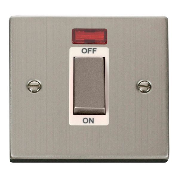 Click VPSS501WH Deco Stainless Steel Ingot 1 Gang 45A 2 Pole Neon Switch - White Insert