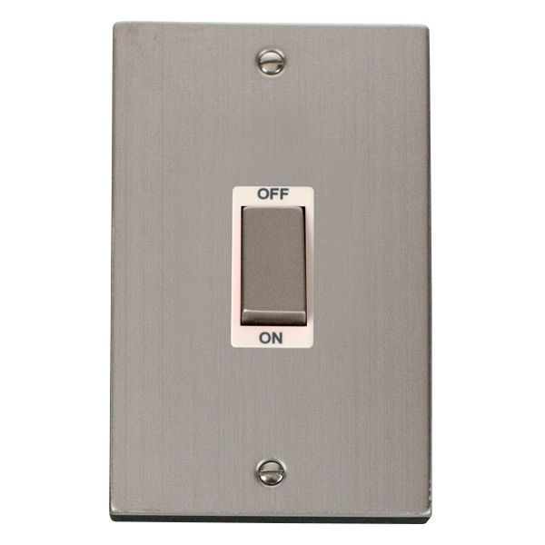 Click VPSS502WH Deco Stainless Steel Ingot 2 Gang 45A 2 Pole Switch - White Insert