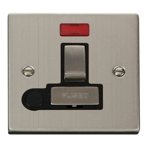 Click VPSS552BK Deco Stainless Steel Ingot 13A Flex Outlet Neon Switched Fused Spur Unit - Black Insert