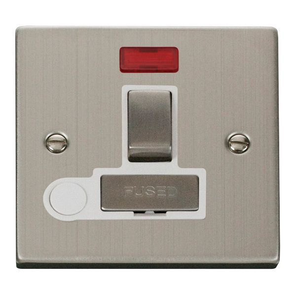 Click VPSS552WH Deco Stainless Steel Ingot 13A Flex Outlet Neon Switched Fused Spur Unit - White Insert