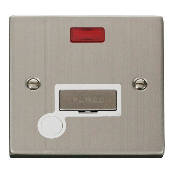Click VPSS553WH Deco Stainless Steel Ingot 13A Flex Outlet Neon Fused Spur Unit - White Insert