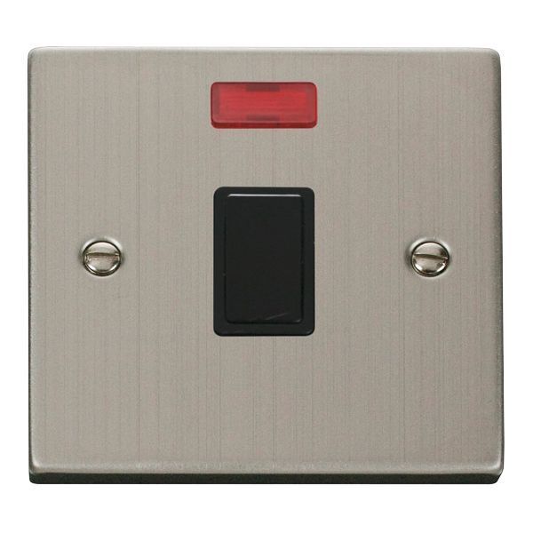 Click VPSS623BK Deco Stainless Steel 20A 2 Pole Neon Switch - Black Insert