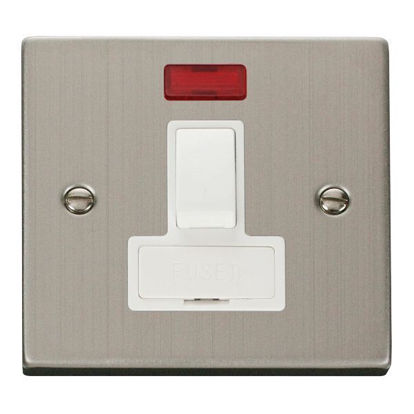 Click VPSS652WH Deco Stainless Steel 13A Neon Switched Fused Spur Unit - White Insert