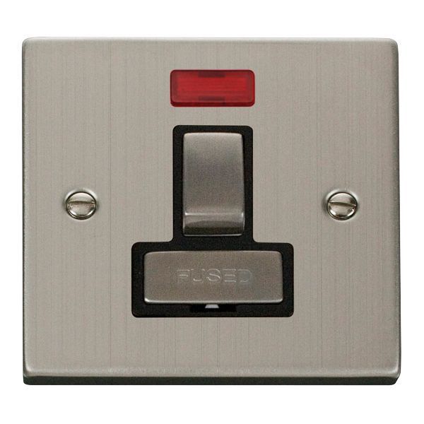 Click VPSS752BK Deco Stainless Steel Ingot 13A Neon Switched Fused Spur Unit - Black Insert