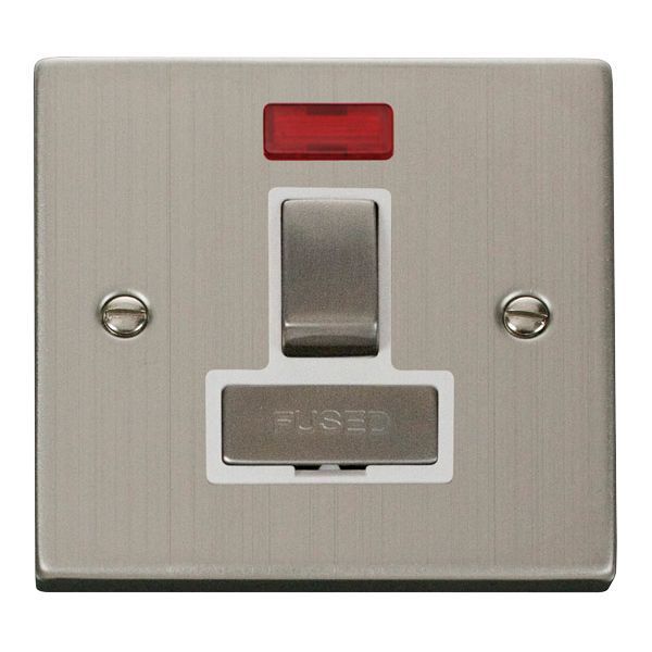 Click VPSS752WH Deco Stainless Steel Ingot 13A Neon Switched Fused Spur Unit - White Insert