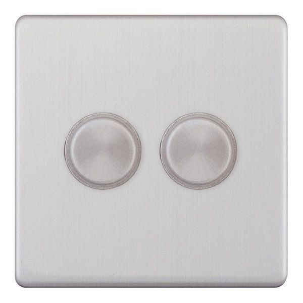 Selectric 5MPLUS-110 5M-PLUS Screwless Satin Chrome 2 Gang 400W 2 Way Push On-Off Dimmer Switch