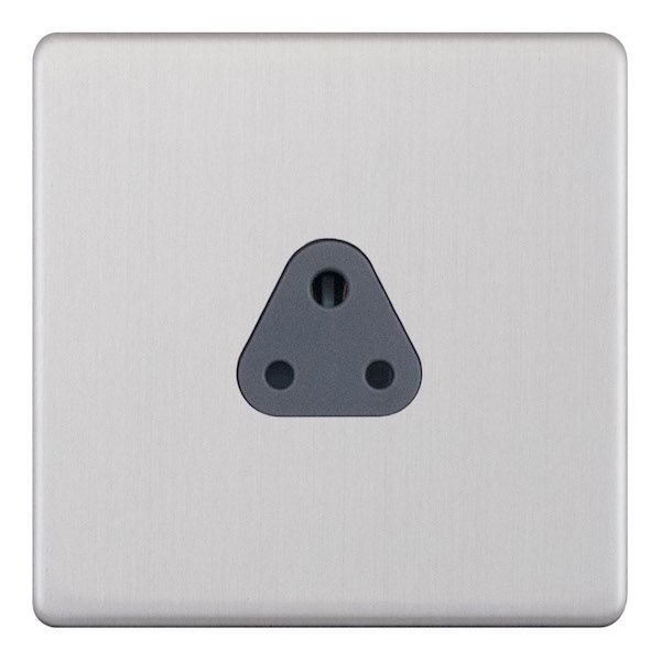 Selectric 5MPLUS-125 5M-PLUS Screwless Satin Chrome 1 Gang 2A Unswitched Shuttered Round Pin Socket - Grey Insert