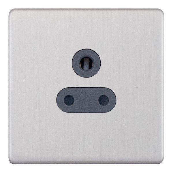 Selectric 5MPLUS-126 5M-PLUS Screwless Satin Chrome 1 Gang 5A Unswitched Shuttered Round Pin Socket - Grey Insert