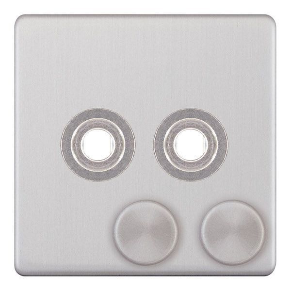 Selectric 5MPLUS-171 5M-PLUS Screwless Satin Chrome 2 Aperture Empty Dimmer Plate with Knobs