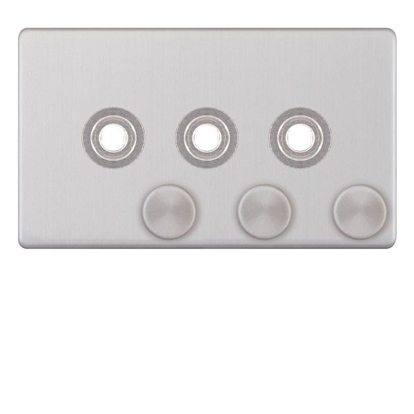 Selectric 5MPLUS-172 5M-PLUS Screwless Satin Chrome 3 Aperture Empty Dimmer Plate with Knobs