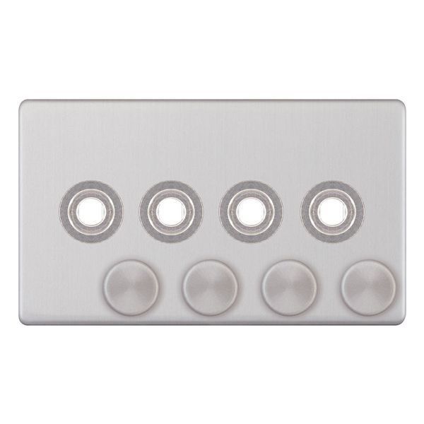 Selectric 5MPLUS-173 5M-PLUS Screwless Satin Chrome 4 Aperture Empty Dimmer Plate with Knobs