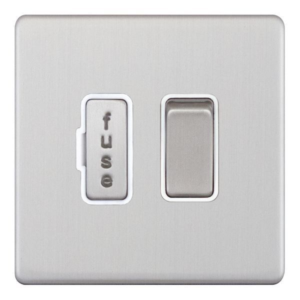 Selectric 5MPLUS-728 5M-PLUS Screwless Satin Chrome 13A 2 Pole Switched Fused Spur Unit - White Insert