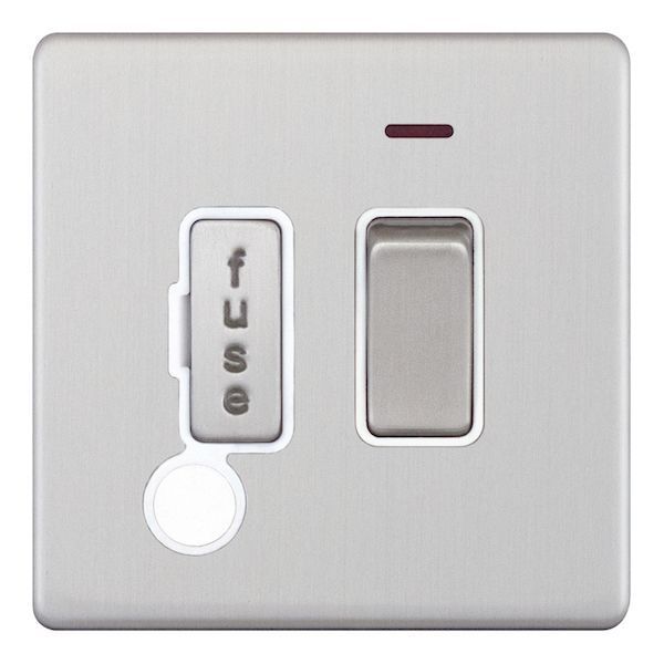 Selectric 5MPLUS-730 5M-PLUS Screwless Satin Chrome 13A 2 Pole Flex Outlet Neon Switched Fused Spur Unit - White Insert