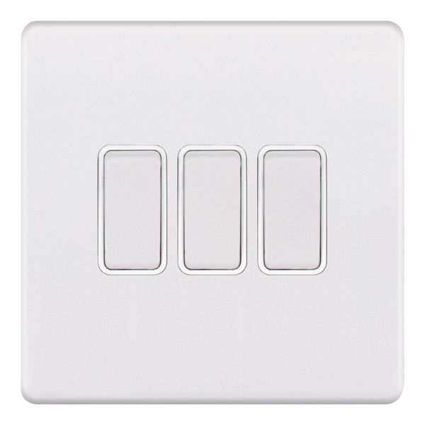 Selectric 5MPLUS-903 5M-PLUS Screwless Matt White 3 Gang 10AX 2 Way Plate Switch
