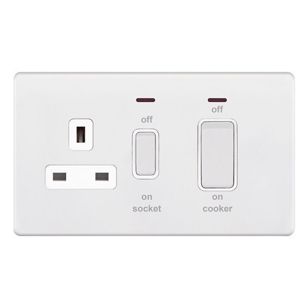 Selectric 5MPLUS-931 5M-PLUS Screwless Matt White 45A Cooker Unit 13A Neon Switched Socket
