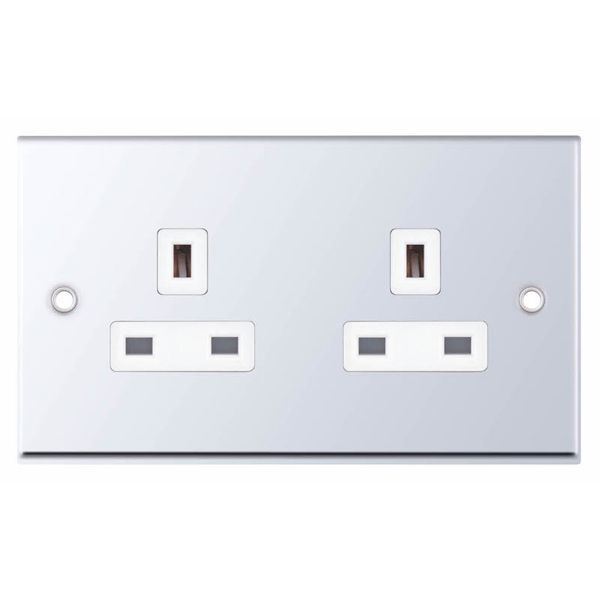 Selectric 7MPRO-320 7MPRO Polished Chrome 2 Gang 13A Unswitched Socket - White Insert