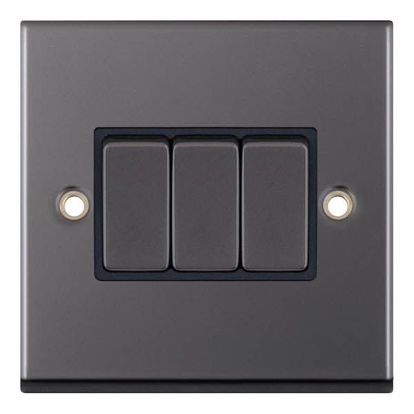 Selectric 7MPRO-403 7MPRO Black Nickel 3 Gang 10AX 2 Way Plate Switch