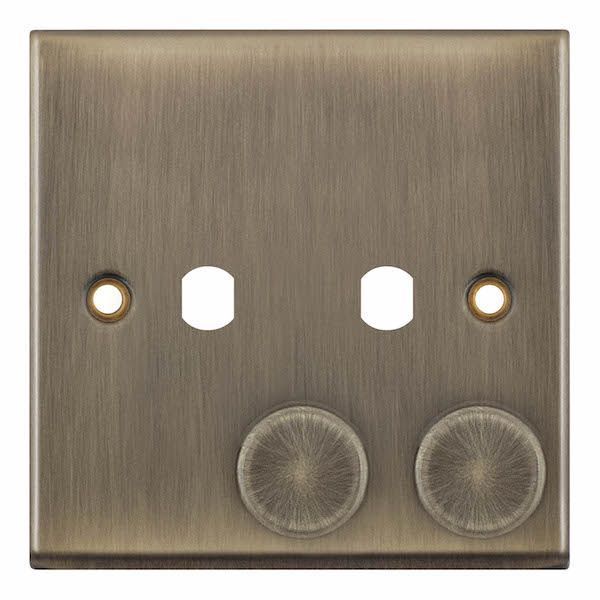 Selectric 7MPRO-671 7MPRO Antique Brass 2 Aperture Empty Dimmer Plate with Knobs
