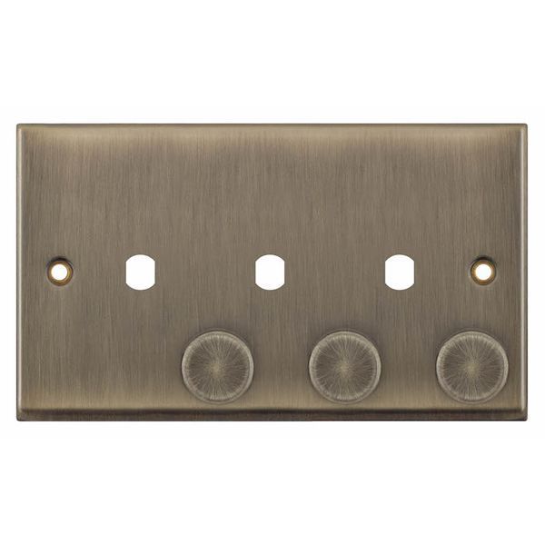 Selectric 7MPRO-672 7MPRO Antique Brass 3 Aperture Empty Dimmer Plate with Knobs