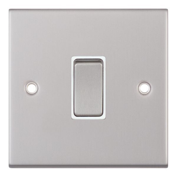 Selectric DSL101 5M Satin Chrome 1 Gang 10AX 2 Way Plate Switch - White Insert