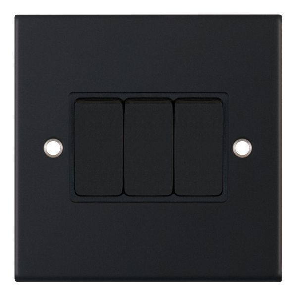 Selectric DSL11-03 5M Matt Black 3 Gang 10AX 2 Way Plate Switch
