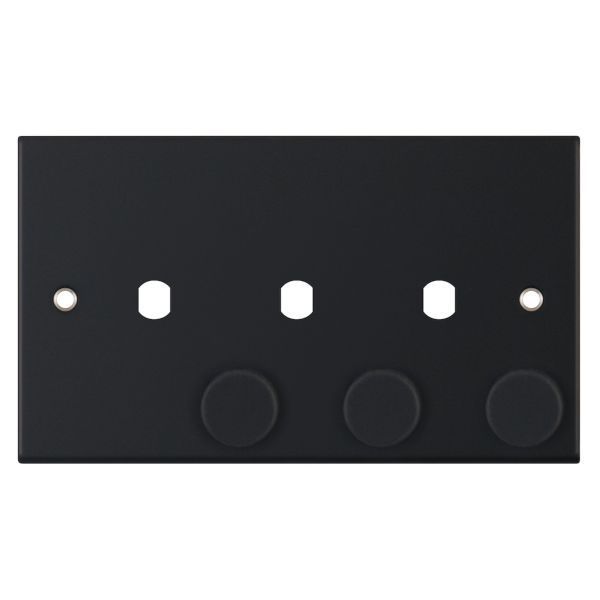 Selectric DSL11-72 5M Matt Black 3 Gang Empty Dimmer Plate and Knobs