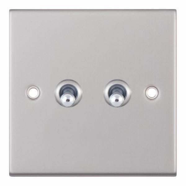 Selectric DSL175 5M Satin Chrome 2 Gang 10A 2 Way Toggle Switch - White Insert