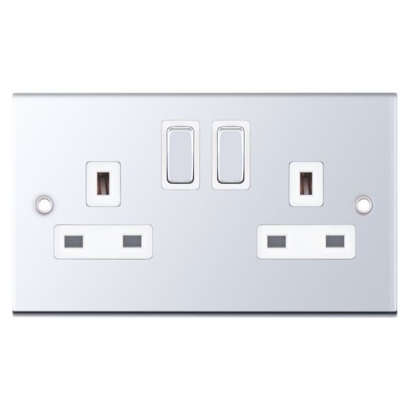 Selectric DSL322 5M Polished Chrome 2 Gang 13A 2 Pole 2 Earth Terminal Switched Socket