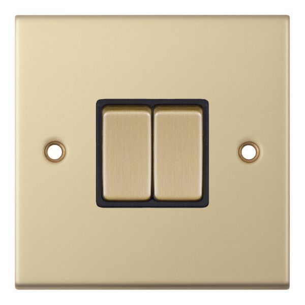 Selectric DSL802 5M Satin Brass 2 Gang 10AX 2 Way Plate Switch