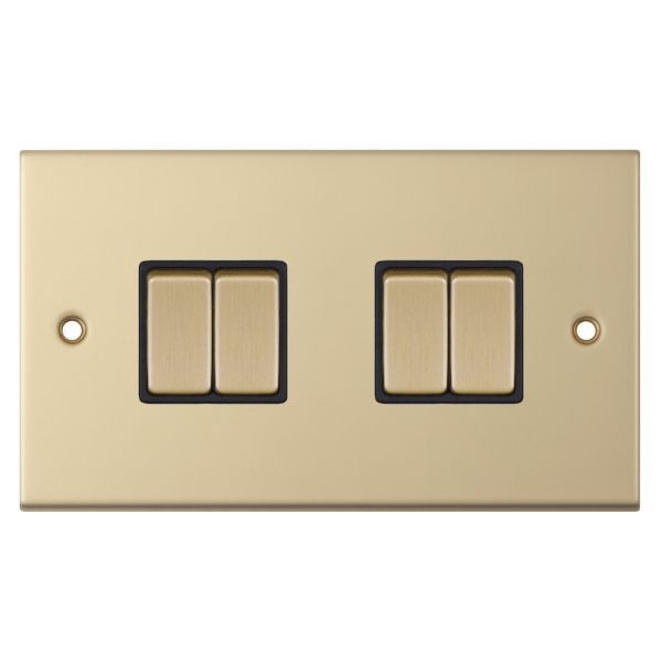 Selectric DSL804 5M Satin Brass 4 Gang 10AX 2 Way Plate Switch