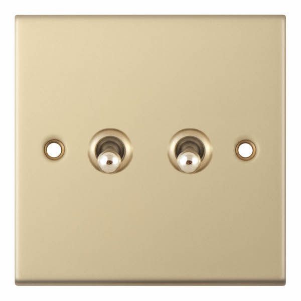 Selectric DSL875 5M Satin Brass 2 Gang 10A 2 Way Toggle Switch