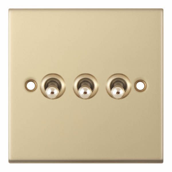 Selectric DSL876 5M Satin Brass 3 Gang 10A 2 Way Toggle Switch