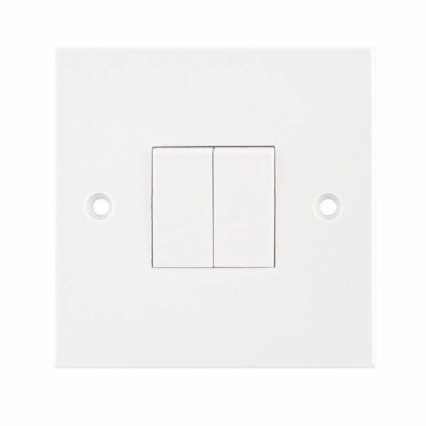 Selectric LG202 Square White 2 Gang 10AX 2 Way Plate Light Switch