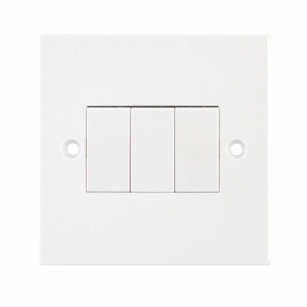 Selectric LG203 Square White 3 Gang 10AX 2 Way Plate Light Switch
