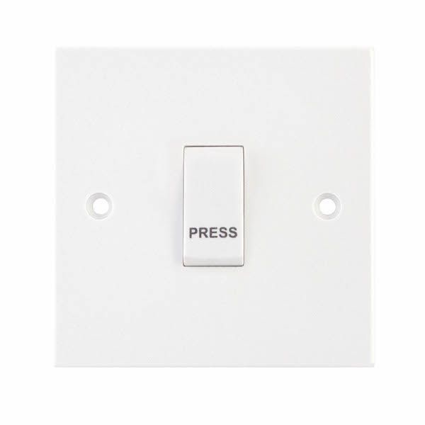 Selectric LG205P Square White 1 Gang 10AX Retractive PRESS Push Plate Switch