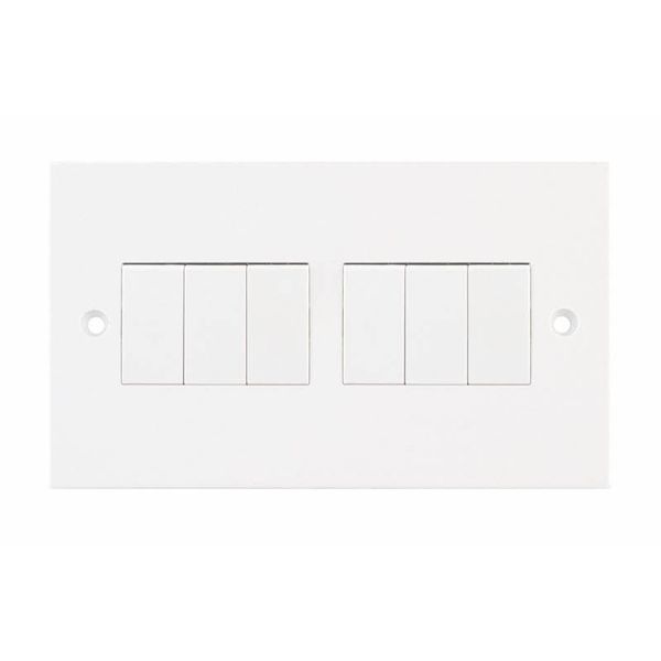 Selectric LG207 Square White 6 Gang 10AX 2 Way Plate Light Switch