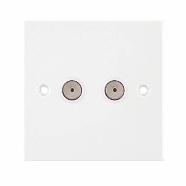 Selectric LG2163 Square White 2 Gang Coaxial/Aerial TV/FM Socket