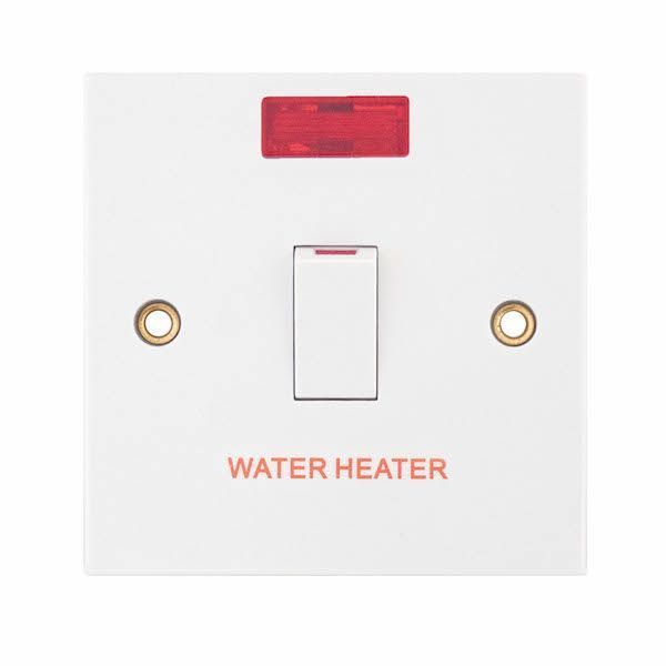 Selectric LG220N/W Square White 1 Gang 20A 2 Pole WATER HEATER Neon Switch