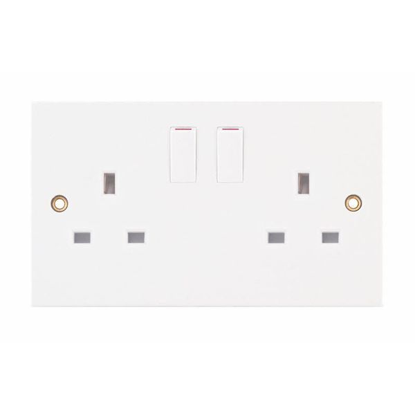 Selectric LG9096 Square White 2 Gang 13A 2 Pole Switched Socket