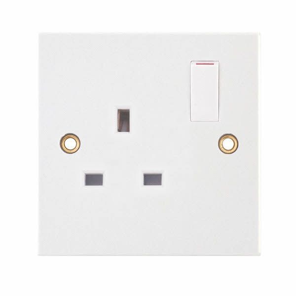 Selectric LG9097 Square White 1 Gang 13A 2 Pole Switched Socket