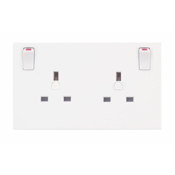 Square White Plastic 1 to 2 Gang Switched Converter Socket 13A