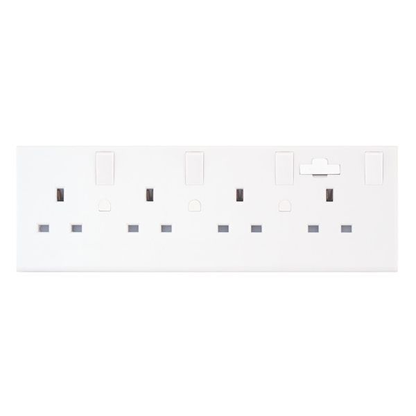 4x 2 Gang Double Socket Switched White Wall and 25mm Surface Pattress Back Box 