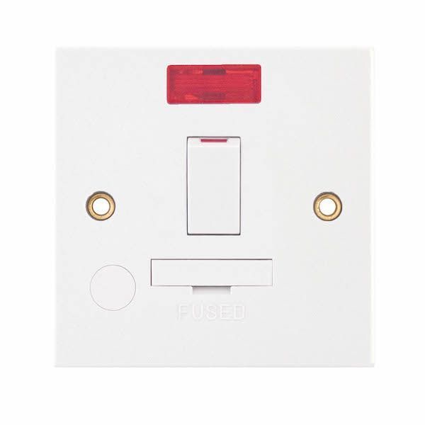 Selectric LG9218N/F Square White 13A 2 Pole Flex Outlet Neon Switched Fused Spur Unit