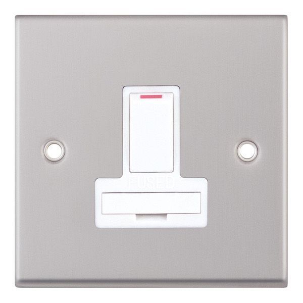 Satin Chrome & White Double Pole Switched Fused Connection Unit 13A