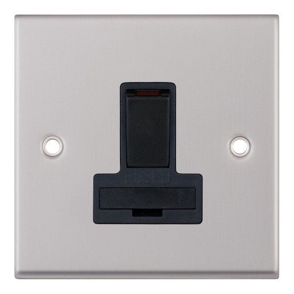 Satin Chrome & Black Double Pole Switched Fused Connection Unit 13A
