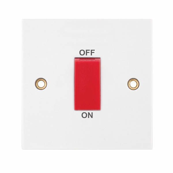 Selectric LG951 Square White 1 Gang 45A 2 Pole Red Rocker Cooker Switch